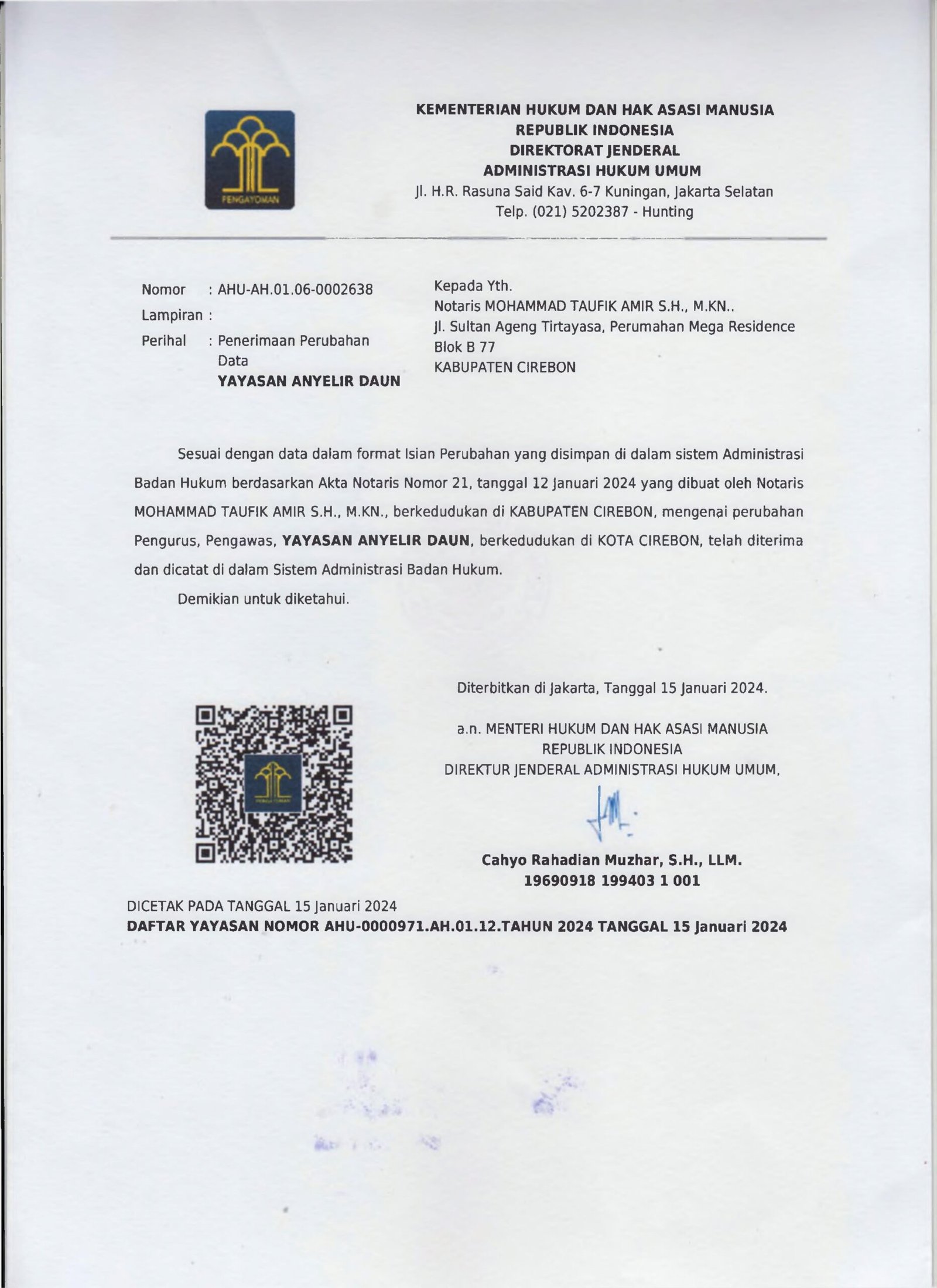 Dokumen SK Kemenkumham / Akta Yayasan