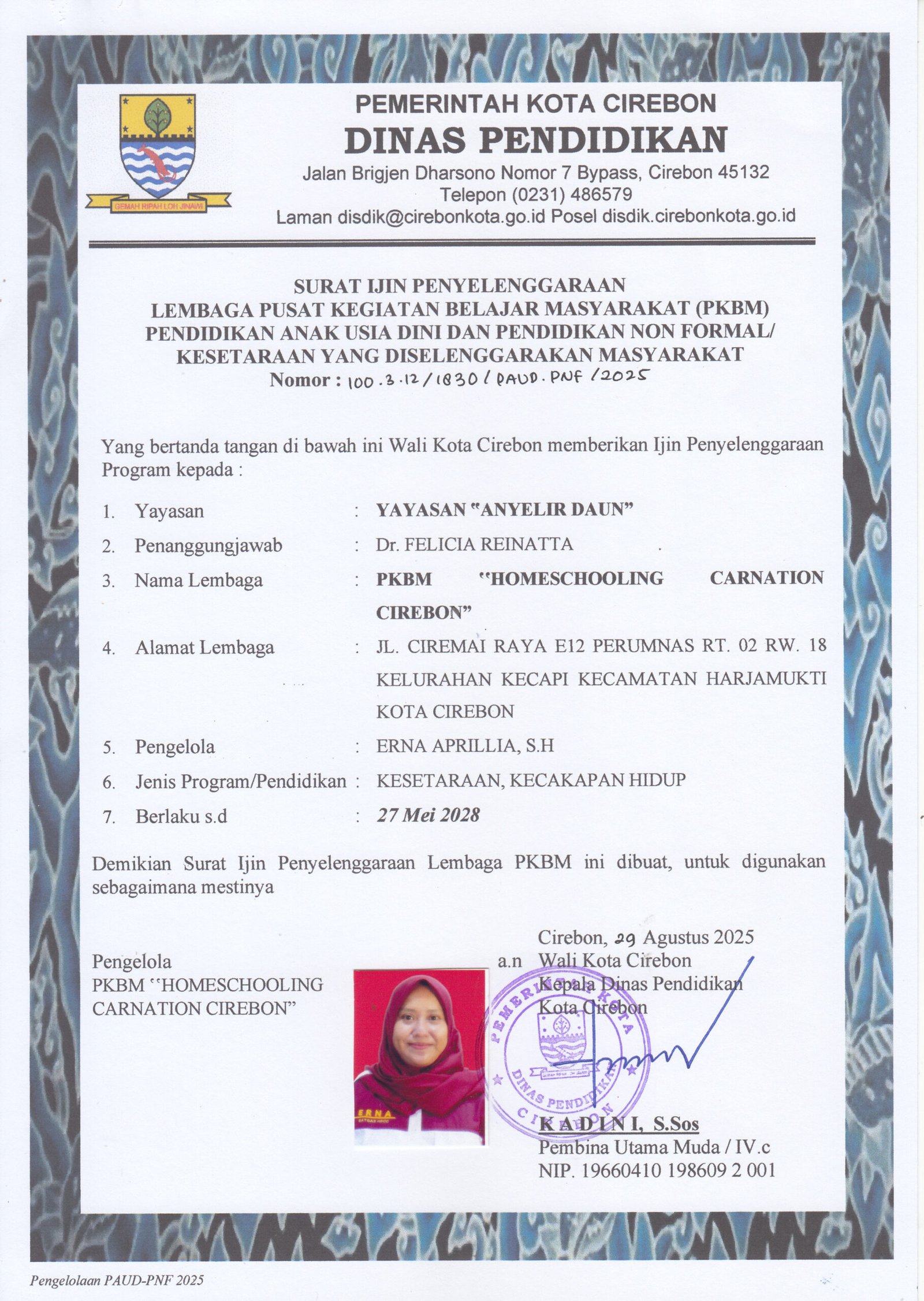 Dokumen Izin Operasional Dinas Pendidikan